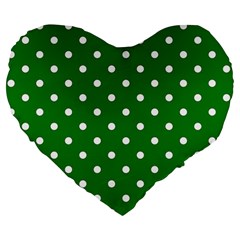 1950 Green White Dots Large 19  Premium Heart Shape Cushions