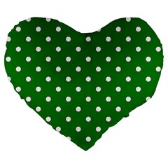 1950 Green White Dots Large 19  Premium Flano Heart Shape Cushions by SomethingForEveryone