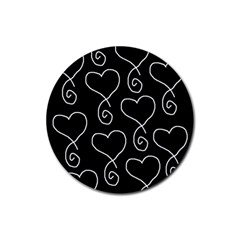 White Outlined Hearts Rubber Round Coaster (4 Pack)  by SomethingForEveryone