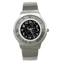 White Outlined Hearts Stainless Steel Watch by SomethingForEveryone