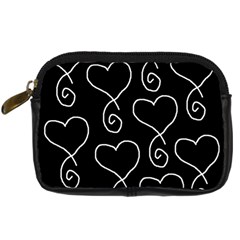 White Outlined Hearts Digital Camera Leather Case by SomethingForEveryone