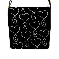 White Outlined Hearts Flap Closure Messenger Bag (l) by SomethingForEveryone