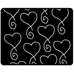 White Outlined Hearts Double Sided Fleece Blanket (medium)  by SomethingForEveryone