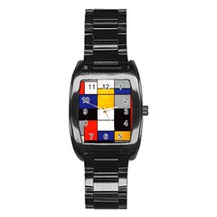 Composition A By Piet Mondrian Stainless Steel Barrel Watch