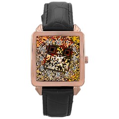 Root Humanity Bar And Qr Code Combo In Brown Rose Gold Leather Watch  by WetdryvacsLair