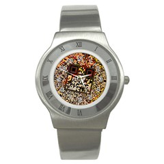 Root Humanity Bar And Qr Code Flash Orange And Purple Stainless Steel Watch by WetdryvacsLair