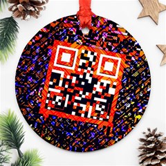 Root Humanity Bar And Qr Code In Flash Orange And Purple Ornament (round) by WetdryvacsLair