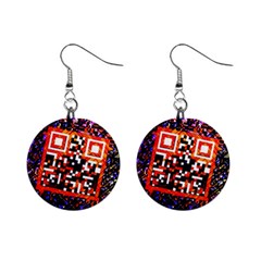 Root Humanity Bar And Qr Code In Flash Orange And Purple Mini Button Earrings by WetdryvacsLair