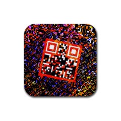 Root Humanity Bar And Qr Code In Flash Orange And Purple Rubber Coaster (square)  by WetdryvacsLair