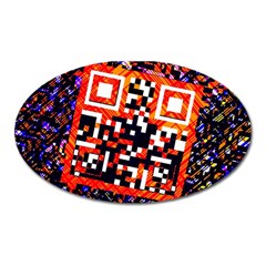 Root Humanity Bar And Qr Code In Flash Orange And Purple Oval Magnet by WetdryvacsLair