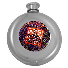 Root Humanity Bar And Qr Code In Flash Orange And Purple Round Hip Flask (5 Oz) by WetdryvacsLair