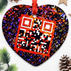 Root Humanity Bar And Qr Code In Flash Orange And Purple Heart Ornament (two Sides) by WetdryvacsLair