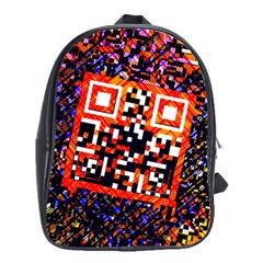 Root Humanity Bar And Qr Code In Flash Orange And Purple School Bag (large) by WetdryvacsLair