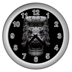 Creepy Lion Head Sculpture Artwork 2 Wall Clock (Silver)