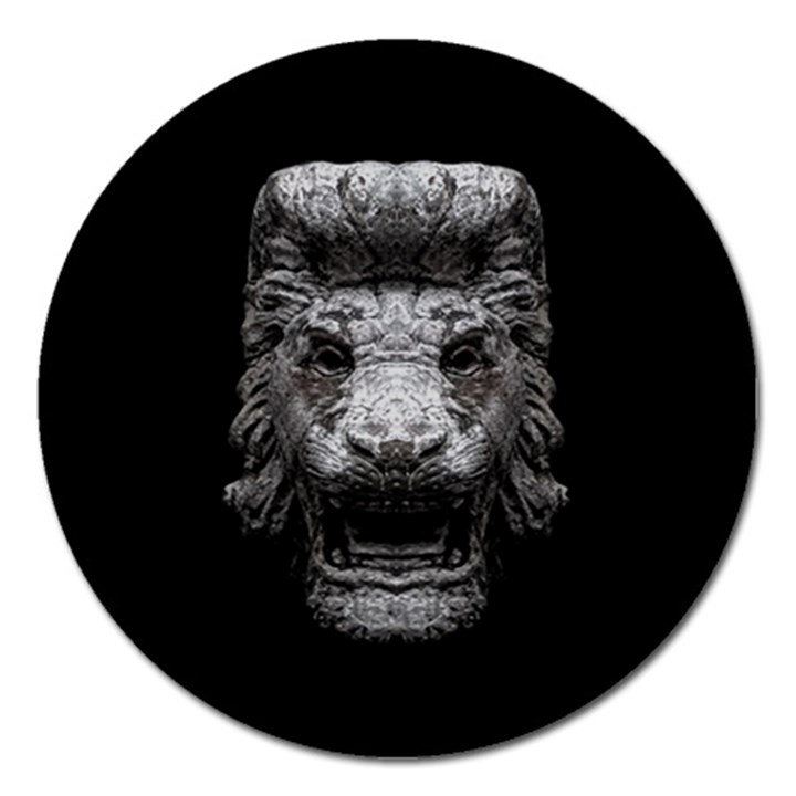 Creepy Lion Head Sculpture Artwork 2 Magnet 5  (Round)