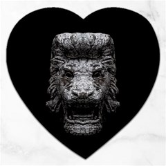 Creepy Lion Head Sculpture Artwork 2 Jigsaw Puzzle (heart) by dflcprintsclothing