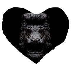 Creepy Lion Head Sculpture Artwork 2 Large 19  Premium Flano Heart Shape Cushions