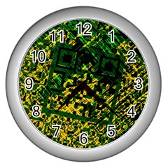 Root Humanity Bar And Qr Code Green And Yellow Doom Wall Clock (silver) by WetdryvacsLair