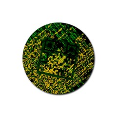 Root Humanity Bar And Qr Code Green And Yellow Doom Rubber Coaster (round)  by WetdryvacsLair