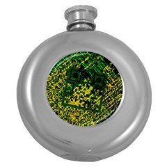 Root Humanity Bar And Qr Code Green And Yellow Doom Round Hip Flask (5 Oz) by WetdryvacsLair