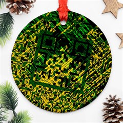 Root Humanity Bar And Qr Code Green And Yellow Doom Round Ornament (two Sides) by WetdryvacsLair