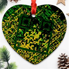 Root Humanity Bar And Qr Code Green And Yellow Doom Heart Ornament (two Sides) by WetdryvacsLair