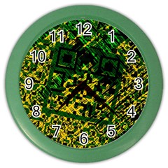 Root Humanity Bar And Qr Code Green And Yellow Doom Color Wall Clock by WetdryvacsLair