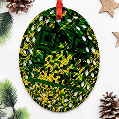 Root Humanity Bar And Qr Code Green And Yellow Doom Ornament (oval Filigree) by WetdryvacsLair