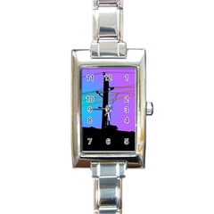 Vaporwave Wires And Transformer Rectangle Italian Charm Watch