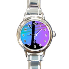 Vaporwave Wires And Transformer Round Italian Charm Watch