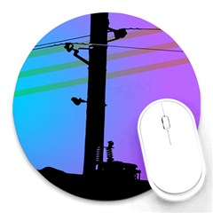 Vaporwave Wires And Transformer Round Mousepads by WetdryvacsLair