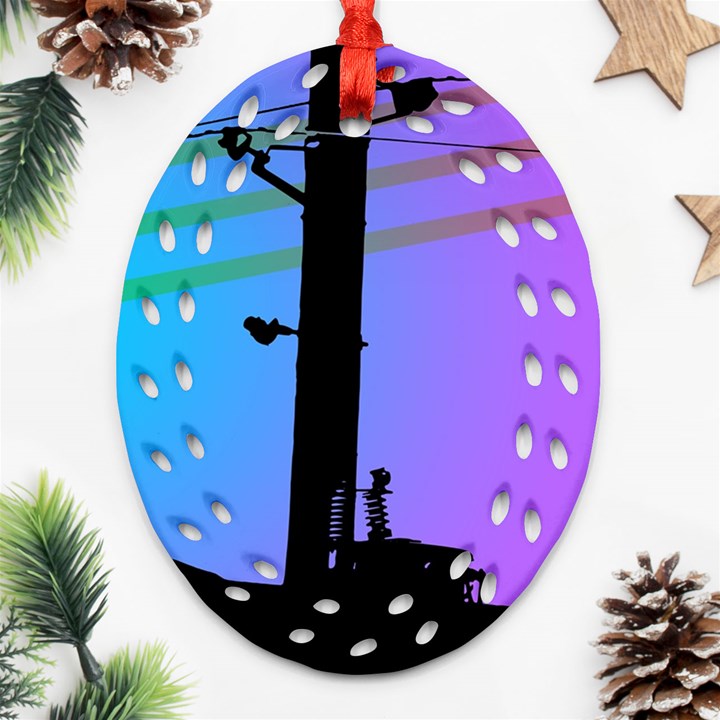 Vaporwave Wires And Transformer Ornament (Oval Filigree)