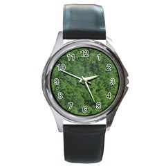 Leafy Forest Landscape Photo Round Metal Watch by dflcprintsclothing