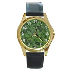 Leafy Forest Landscape Photo Round Gold Metal Watch by dflcprintsclothing