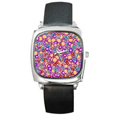 Flower Bomb1 Square Metal Watch