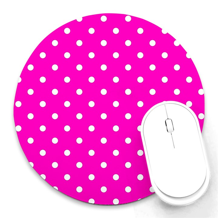 1950 Hello Pink White Dots Round Mousepads