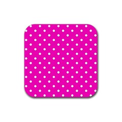 1950 Hello Pink White Dots Rubber Coaster (square)  by SomethingForEveryone