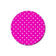 1950 Hello Pink White Dots Rubber Coaster (round)  by SomethingForEveryone