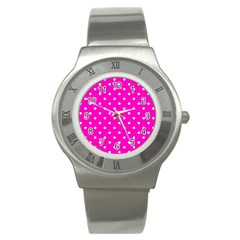 1950 Hello Pink White Dots Stainless Steel Watch by SomethingForEveryone