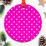 1950 Hello Pink White Dots Round Ornament (Two Sides) Front