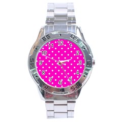 1950 Hello Pink White Dots Stainless Steel Analogue Watch by SomethingForEveryone