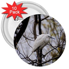 White Egret 3  Buttons (10 Pack)  by SomethingForEveryone