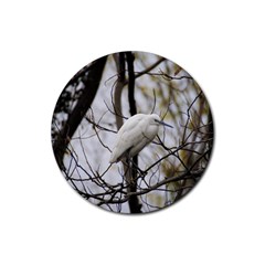 White Egret Rubber Round Coaster (4 Pack) 