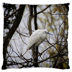 White Egret Large Flano Cushion Case (one Side) by SomethingForEveryone