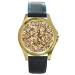 Flower Bomb 3b Round Gold Metal Watch Front