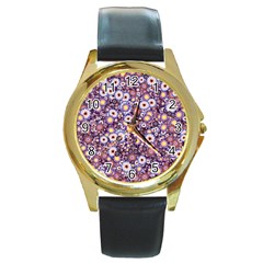 Flower Bomb 3 Round Gold Metal Watch by PatternFactory