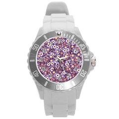 Flower Bomb 3 Round Plastic Sport Watch (l) by PatternFactory