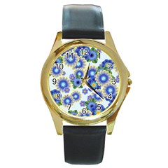 Flower Bomb 7 Round Gold Metal Watch by PatternFactory