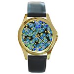 Flower Bomb  9 Round Gold Metal Watch Front