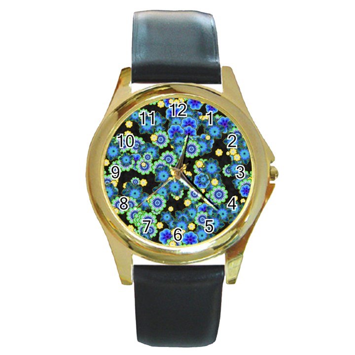 Flower Bomb  9 Round Gold Metal Watch